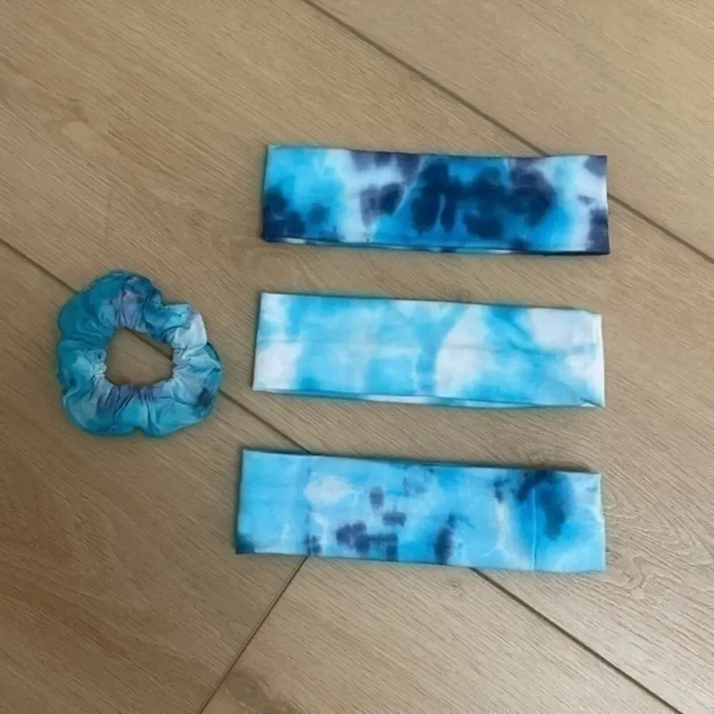 3 Piece Headband Tie Dye Scrunchie Bundle Blue yoga hair accessories handmade